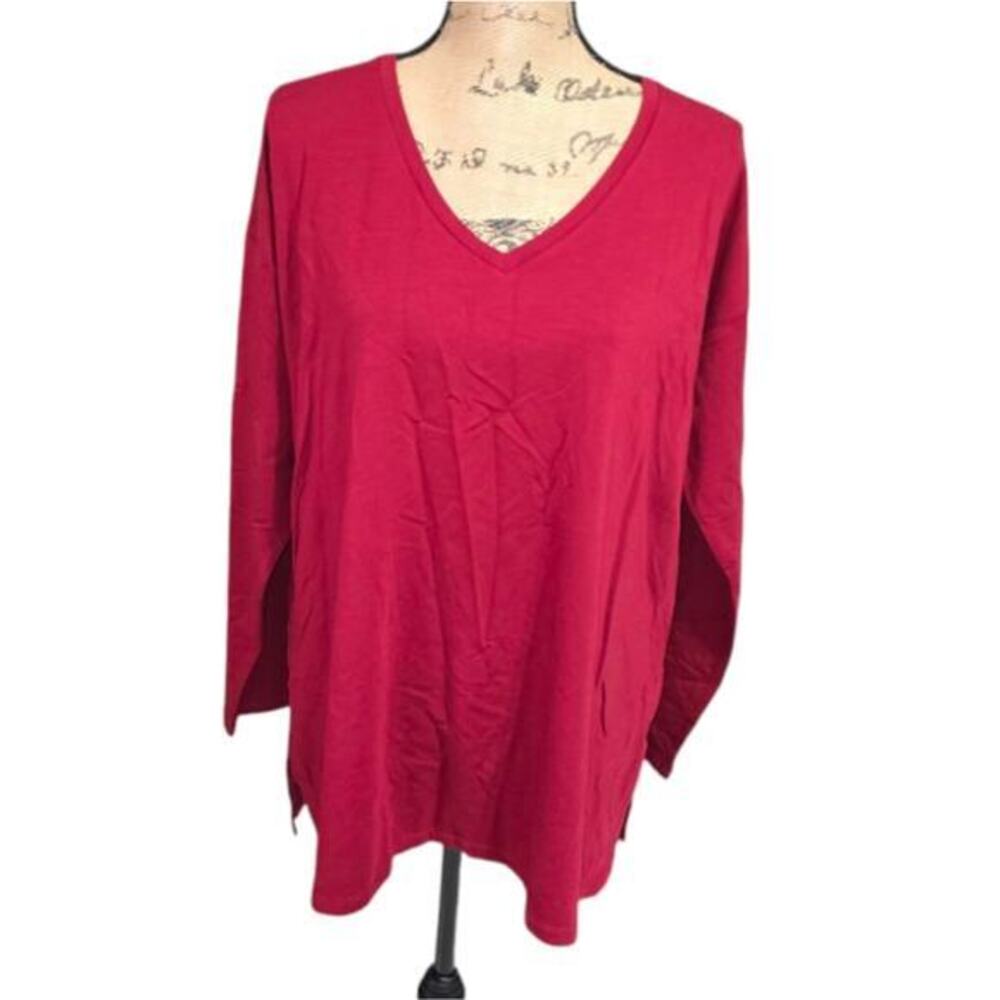 Eileen Fisher Red Tencel V-Neck Women's Super Soft Long Sleeve Top Size Medium